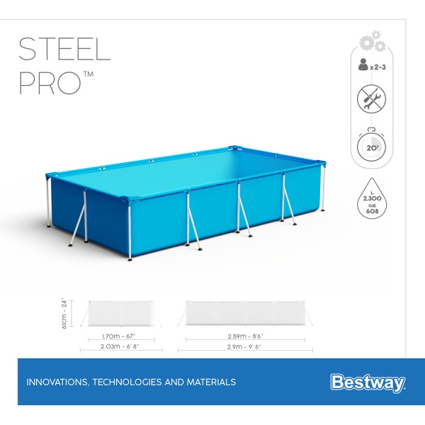 Каркасный бассейн Bestway 56403 BW, Steel Pro 259х170х61см, 2300л фото 4